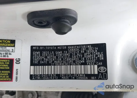 2014 Toyota Corolla Le из США, поврежденный, VIN 2T1BURHE9EC194767